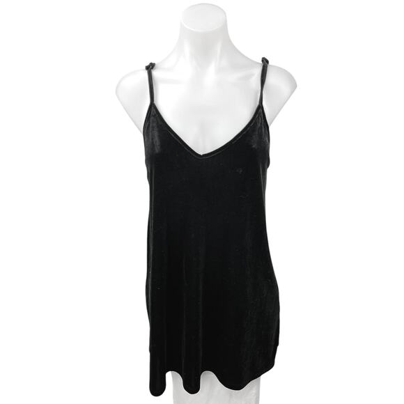 Seek The Label Black Velvet Velour V-neck Cami Camisole Mini Tank Slip Dress S - Picture 1 of 5